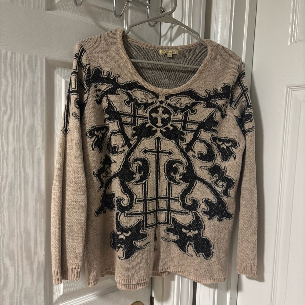 Cecico Y2K Cropped Knit Sweater in Beige Size Medium